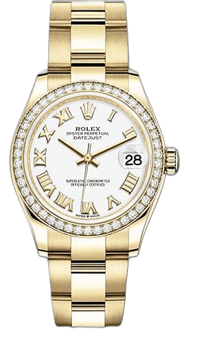 Rolex Datejust 31 Yellow Gold — White Roman Dial with Diamond Bezel | Ref. 278288RBR