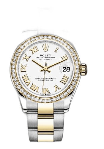 Rolex Datejust 31 Yellow Rolesor — White Roman Dial Diamond Bezel | Ref. 278383RBR