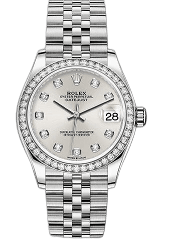 Rolex Datejust White Rolesor — Diamond Bezel Silver Diamond Dial | Ref. 278384RBR
