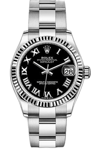 Rolex Datejust 31 White Rolesor — Black Roman Dial, Fluted Bezel | Ref. 278274