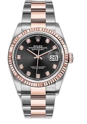 Rolex Datejust Everose Rolesor — Black Diamond Dial, Fluted Bezel | Ref. 126231