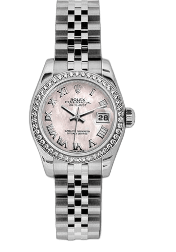 Rolex Lady-Datejust 26 White Rolesor — Pink Mother-of-Pearl Roman Diamond Bezel | Ref. 179384