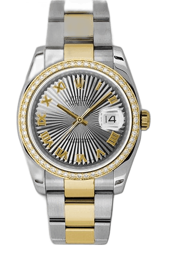 Rolex Datejust 36 Yellow Rolesor — Grey Sunbeam Roman Dial, 52-Diamond Bezel | Ref. 116243