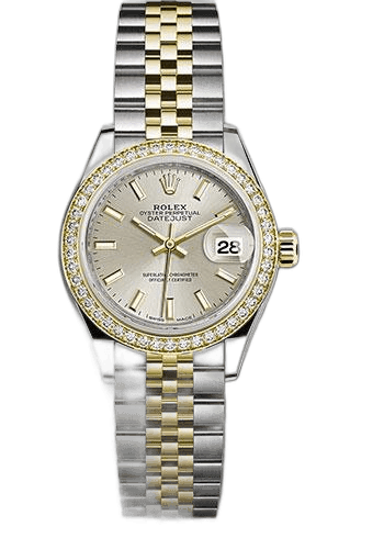 Rolex Datejust 28 Yellow Rolesor — Silver Index Dial, Diamond Bezel | Ref. 279383RBR