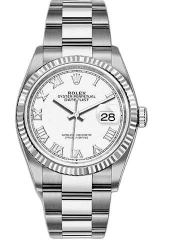 Rolex Datejust 36 Steel — White Roman Dial, Fluted Bezel | Ref. 126234