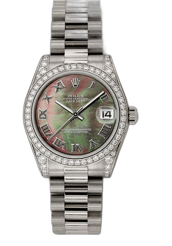 Rolex Datejust 31 White Gold — Dark MOP Roman Dial, 48-Diamond Bezel | Ref. 178159