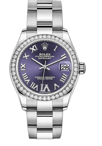 Rolex Datejust 31 White Rolesor — Aubergine Roman Diamond Dial | Ref. 278384RBR