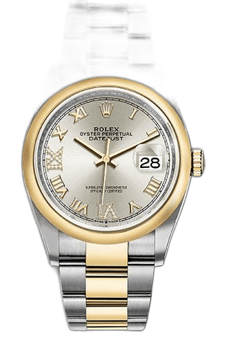 Rolex Datejust 36 Yellow Rolesor — Silver Roman Dial, Domed Bezel | Ref. 126203