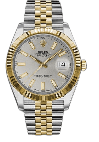 Rolex Datejust 41 Yellow Rolesor — Silver Index Dial with Fluted Bezel | Ref. 126333