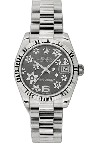 Rolex Datejust 31 White Gold — Dark Rhodium Floral Motif Dial | Ref. 178279