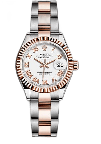 Rolex Lady-Datejust 28 Everose Rolesor — White Roman Dial, Fluted Bezel | Ref. 279171