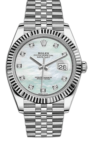 Rolex Datejust 41 White Rolesor — Mother-of-Pearl Diamond Dial with Fluted Bezel | Ref. 126334