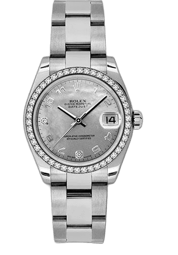 Rolex Datejust 31 White Rolesor — White Goldust MOP Arabic Dial, 46 Diamond Bezel