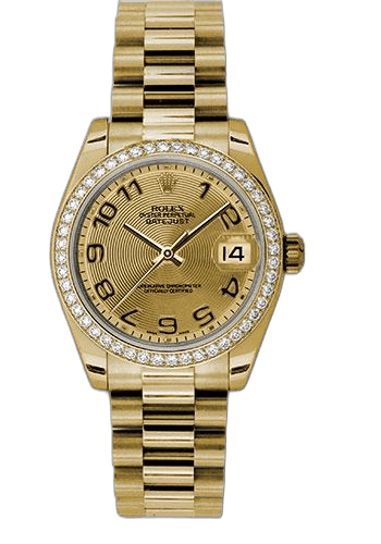 Rolex Datejust 31 Yellow Gold — 48 Diamond Bezel Champagne Concentric Arabic Dial | Ref. 178288