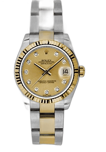 Rolex Datejust 31 Yellow Rolesor — Champagne Diamond Dial, Fluted Bezel | Ref. 178273