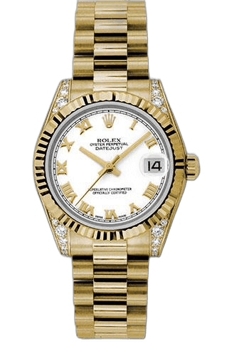 Rolex Datejust 31 Yellow Gold — Fluted Bezel White Roman Dial | Ref. 178238