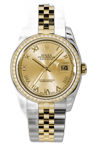 Rolex Datejust 36 Yellow Rolesor — Champagne Roman Dial, Diamond Bezel | Ref. 116243