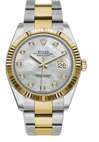 Rolex Datejust 41 Yellow Rolesor — White Mother-of-Pearl Diamond Dial, Fluted Bezel | Ref. 126333