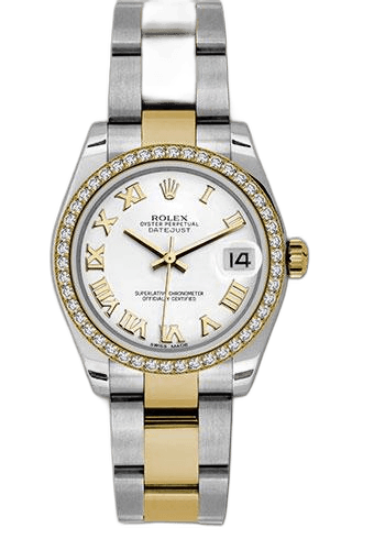 Rolex Datejust 31 Yellow Rolesor — White Roman Dial, 46-Diamond Bezel | Ref. 178383