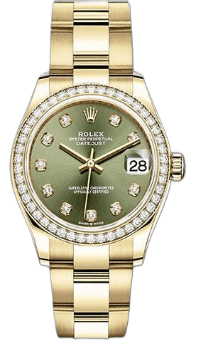Rolex Datejust 31 Yellow Gold — Olive Green Diamond Dial with Diamond Bezel | Ref. 278288RBR