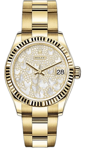 Rolex Datejust 31 Yellow Gold — Pavé Mother-of-Pearl Butterfly Dial with Fluted Bezel | Ref. 278278