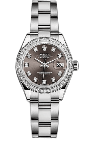 Rolex Datejust 28 White Rolesor — Dark Grey Diamond Dial & 44-Diamond Bezel | Ref. 279384RBR