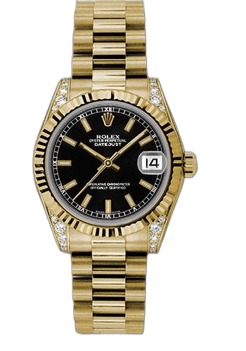 Rolex Datejust 31 Yellow Gold — Fluted Bezel Black Index | Ref. 178238