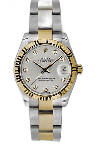 Rolex Datejust 31 Yellow Rolesor — Silver Diamond Roman Dial, Fluted Bezel | Ref. 178273