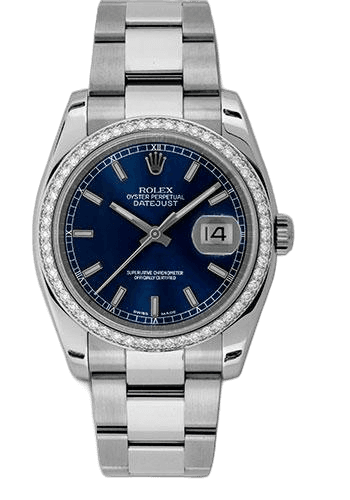 Rolex Datejust 36 White Rolesor — Blue Index Dial, 52 Diamond Bezel | Ref. 116244