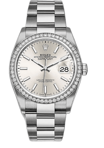 Rolex Datejust 36 Steel — Diamond Bezel Silver Index | Ref. 126284RBR
