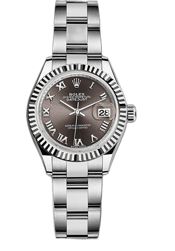 Rolex Lady-Datejust 28 White Rolesor — Dark Grey Roman Dial, Fluted Bezel | Ref. 279174