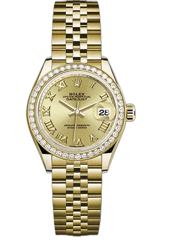 Rolex Datejust Yellow Gold Lady-Datejust 28 Watch - 44 Diamond Bezel - Champagne Roman Dial - Jubilee Bracelet - 279138RBR chrj 28mm 44 Diamond Bezel Champagne Roman Dial Ref. 279138RBR