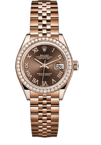 Rolex Lady-Datejust Gold — Chocolate Roman Dial, 44-Diamond Bezel | Ref. 279135RBR