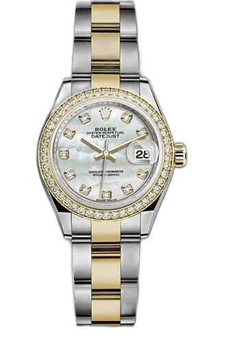 Rolex Datejust Yellow Rolesor — White Mother-Of-Pearl Diamond Dial, Diamond Bezel | Ref. 279383RBR