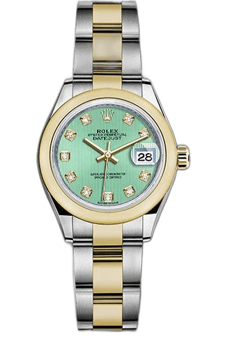 Rolex Lady-Datejust 28 Yellow Rolesor — Mint Green Diamond Dial | Ref. 279163