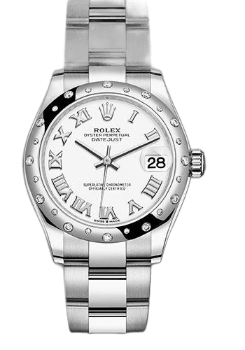 Rolex Datejust 31 White Rolesor — Domed 24-Diamond Bezel White Roman Dial | Ref. 278344RBR