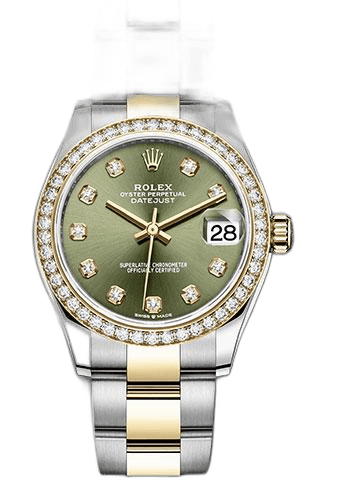 Rolex Datejust 31 Yellow Rolesor — Olive Green Diamond Dial, Diamond Bezel | Ref. 278383RBR