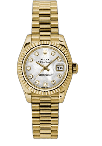 Rolex Datejust 26 Yellow Gold — Mother-of-Pearl Diamond Dial, Fluted Bezel | Ref. 179178