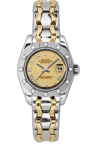 Rolex Datejust White Gold — Champagne Mirror Roman Dial, 12-Diamond Bezel | Ref. 80319