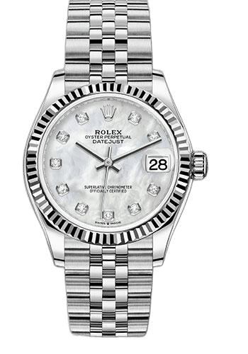 Rolex 31mm White Rolesor Fluted Bezel White Mother-Of-Pearl Diamond Dial Datejust Steel and White Gold Datejust 31 Watch - Fluted Bezel - White Mother-Of-Pearl Diamond Dial - Jubilee Bracelet - 278274 mdj — Ref. 278274 (2