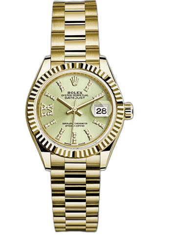 Rolex Datejust 28 Yellow Gold — Linden Green Strip Diamond Dial