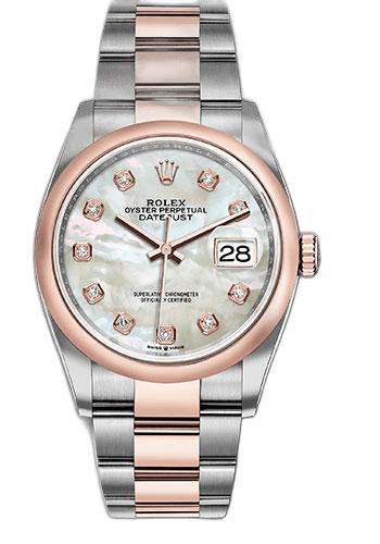 Rolex Datejust 36 Everose Rolesor — White Mother-of-Pearl Diamond Dial | Ref. 126201