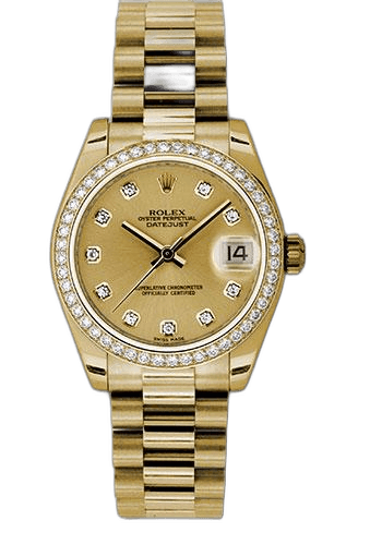 Rolex Datejust 31 Yellow Gold — Diamond Bezel & Champagne Diamond Dial | Ref. 178288
