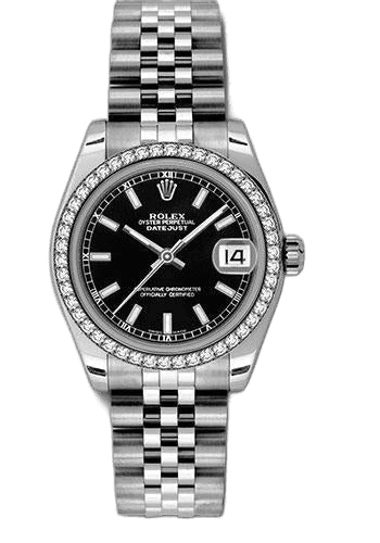 Rolex Datejust 31 White Rolesor — Black Index Dial with 46-Diamond Bezel | Ref. 178384