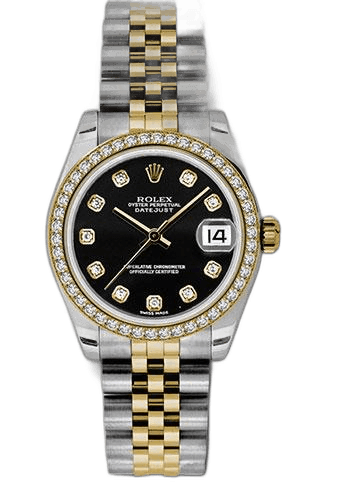 Rolex Datejust 31 Yellow Rolesor — Black Diamond Dial with 46-Diamond Bezel | Ref. 178383