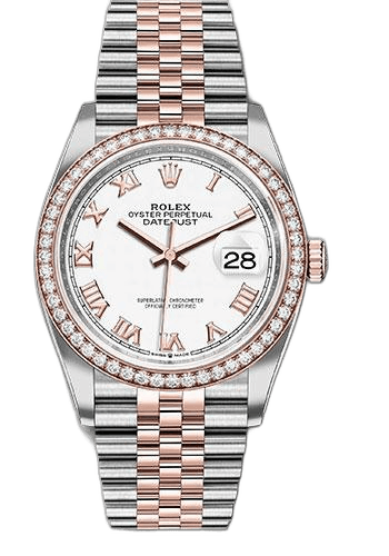 Rolex Datejust 36 Everose Rolesor — Diamond Bezel White Roman Dial | Ref. 126281RBR