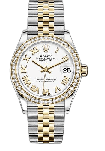 Rolex Datejust 31 Yellow Rolesor — White Roman Dial with Diamond Bezel | Ref. 278383RBR