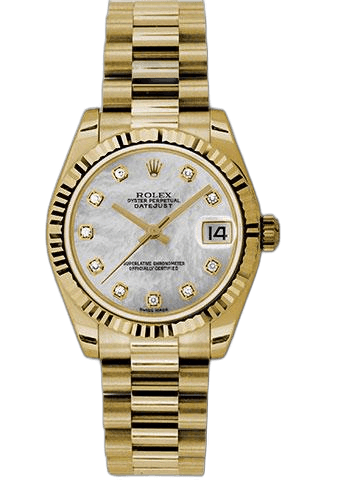 Rolex Datejust 31 Yellow Gold — Mother-of-Pearl Diamond Dial, Fluted Bezel | Ref. 178278