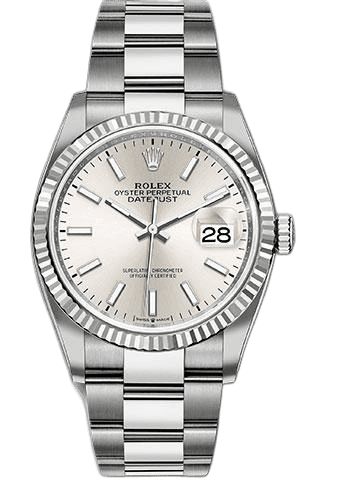 Rolex Datejust 36 Steel — Silver Index Dial with Fluted Bezel | Ref. 126234