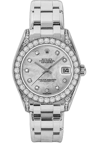 Rolex Datejust 34 White Gold — 34-Diamond Bezel White Mother-of-Pearl Diamond Dial | Ref. 81159